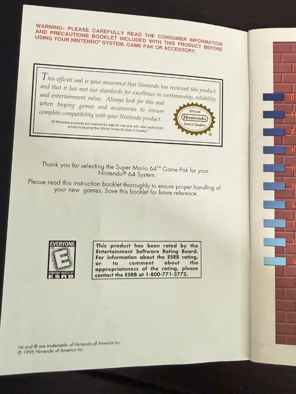 Nintendo Super Mario 64 Instruction Booklet Manual Nintendo 64 English Original